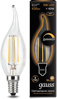Лампа Gauss LED Filament Candle tailed dimmable E14 5W 2700K 1/10/50