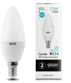 Лампа Gauss LED Elementary Свеча 12W 920lm E14 4100K 1/10/100
