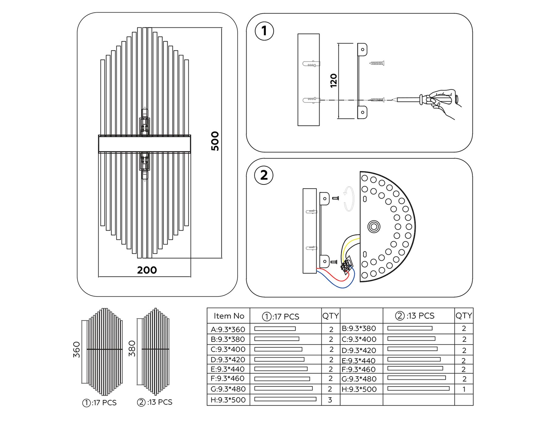 TR5372/2 GD/CL золото/прозрачный G9/2 max 40W 500*200*100
