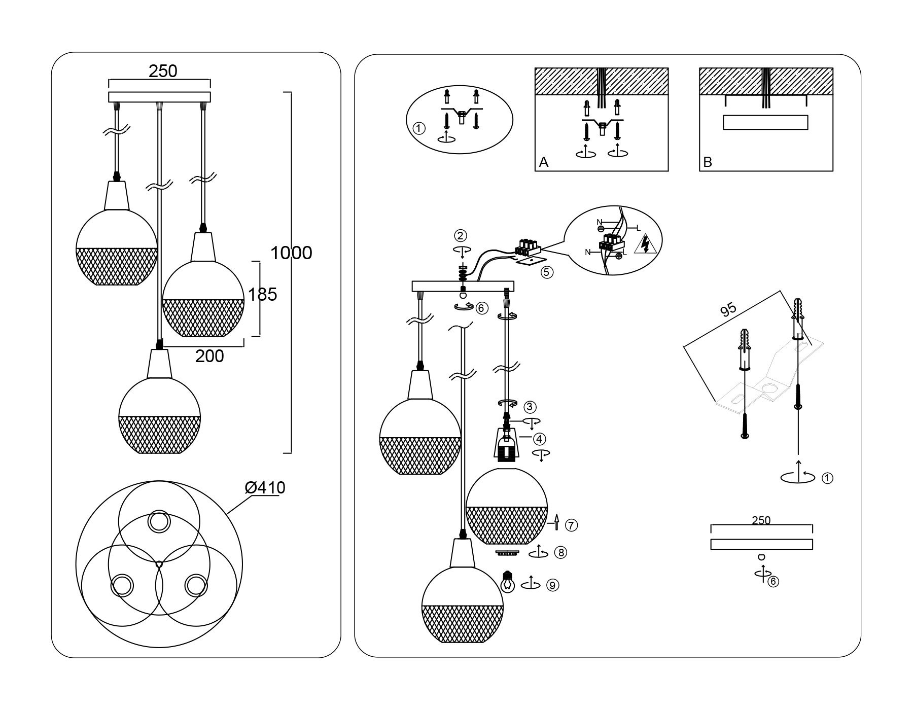 TR8503/3 WH/CP белый/медь E27/3 max 60W D410*1000