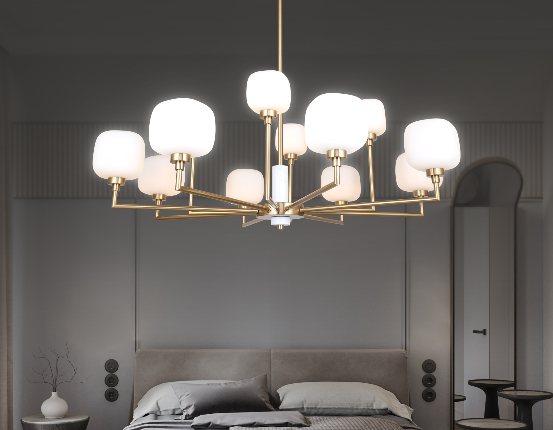 LH53019/12 BS/FR латунь/белый матовый G9*12 max 40W D910*680