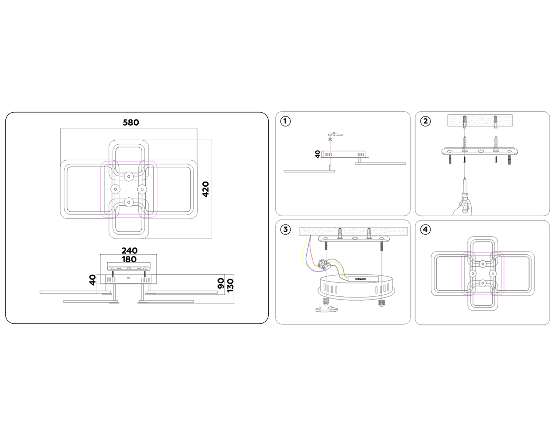 FA534/2+2 CH хром 105W 580*420*130 (ПДУ РАДИО 2.4G)