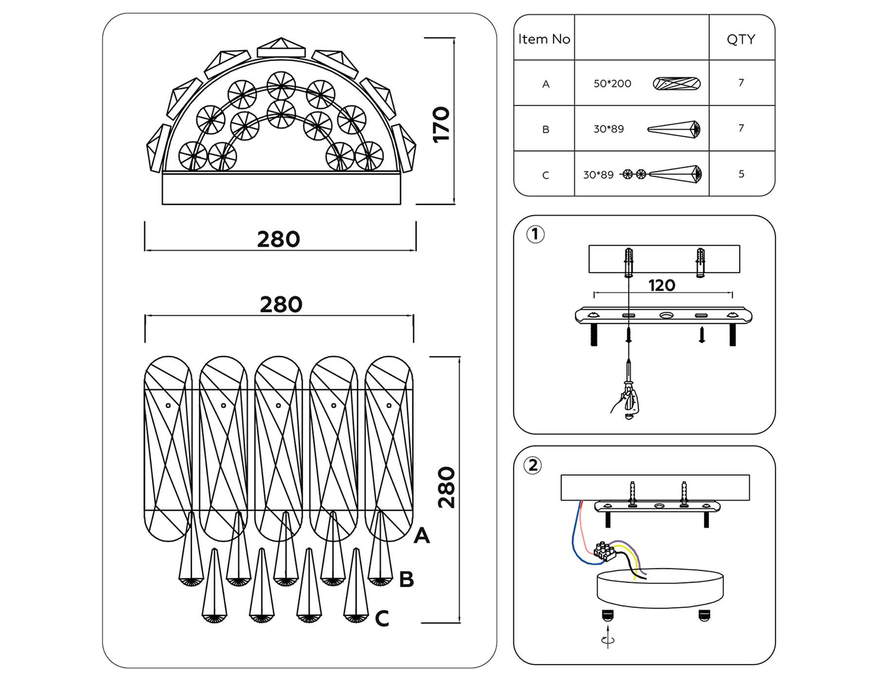TR5077/2 CH/SM/CL хром/дымчатый/прозрачный E14/2 max 40W 280*280*170