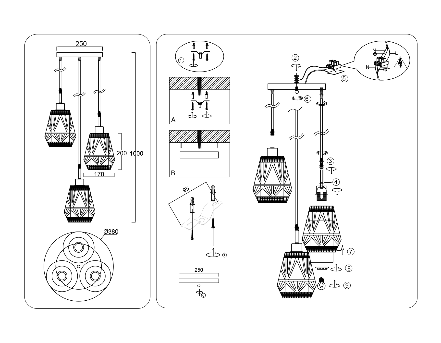 TR8522/3 BK/SB черный/бронза E27/3 max 60W D380*1000
