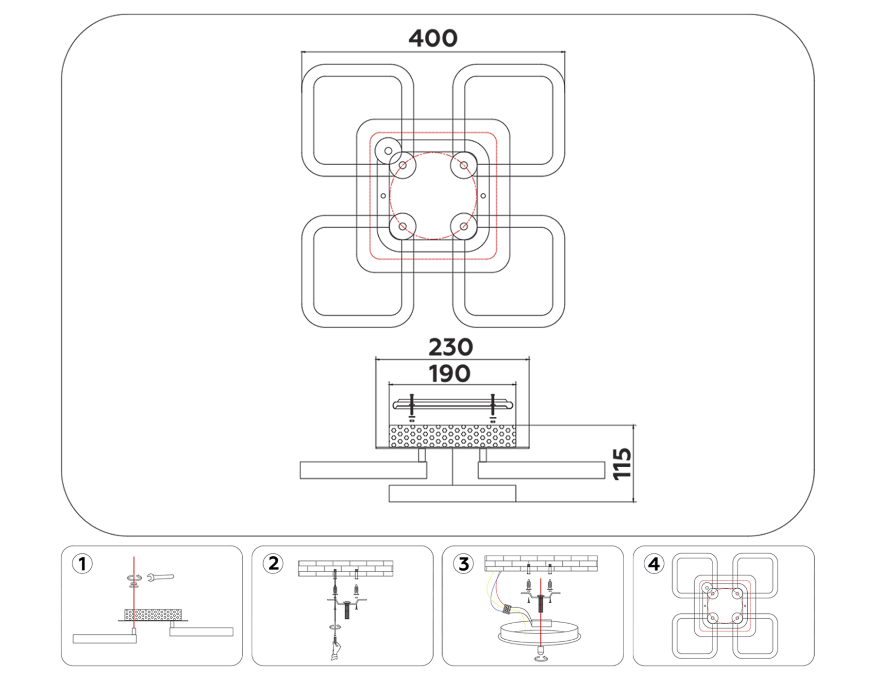 FA3861/4+1 WH белый 70W 3000K-6400K+RGB 400*400*115 (ПДУ РАДИО 2.4G)