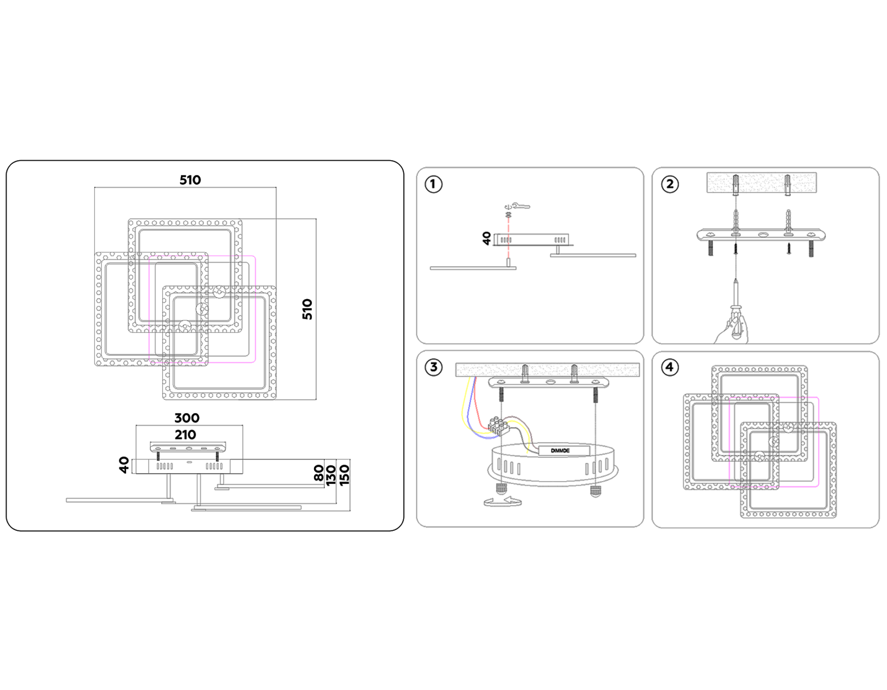 FA536/3 CH хром 118W 510*510*150 (ПДУ РАДИО 2.4G)