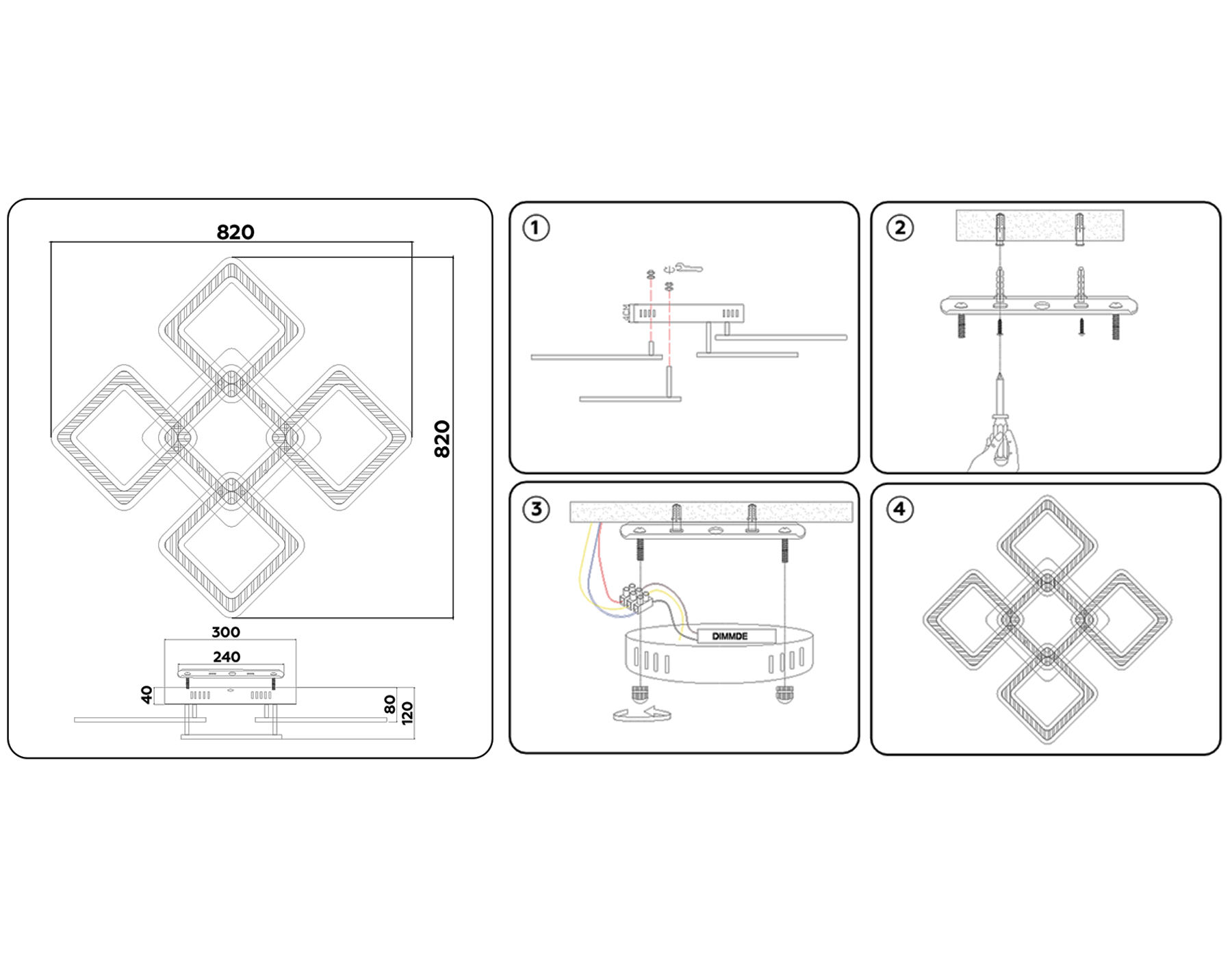 FA866/4+1 WH белый 218W 3000K-6400K 820*820*120 (ПДУ РАДИО 2.4G)