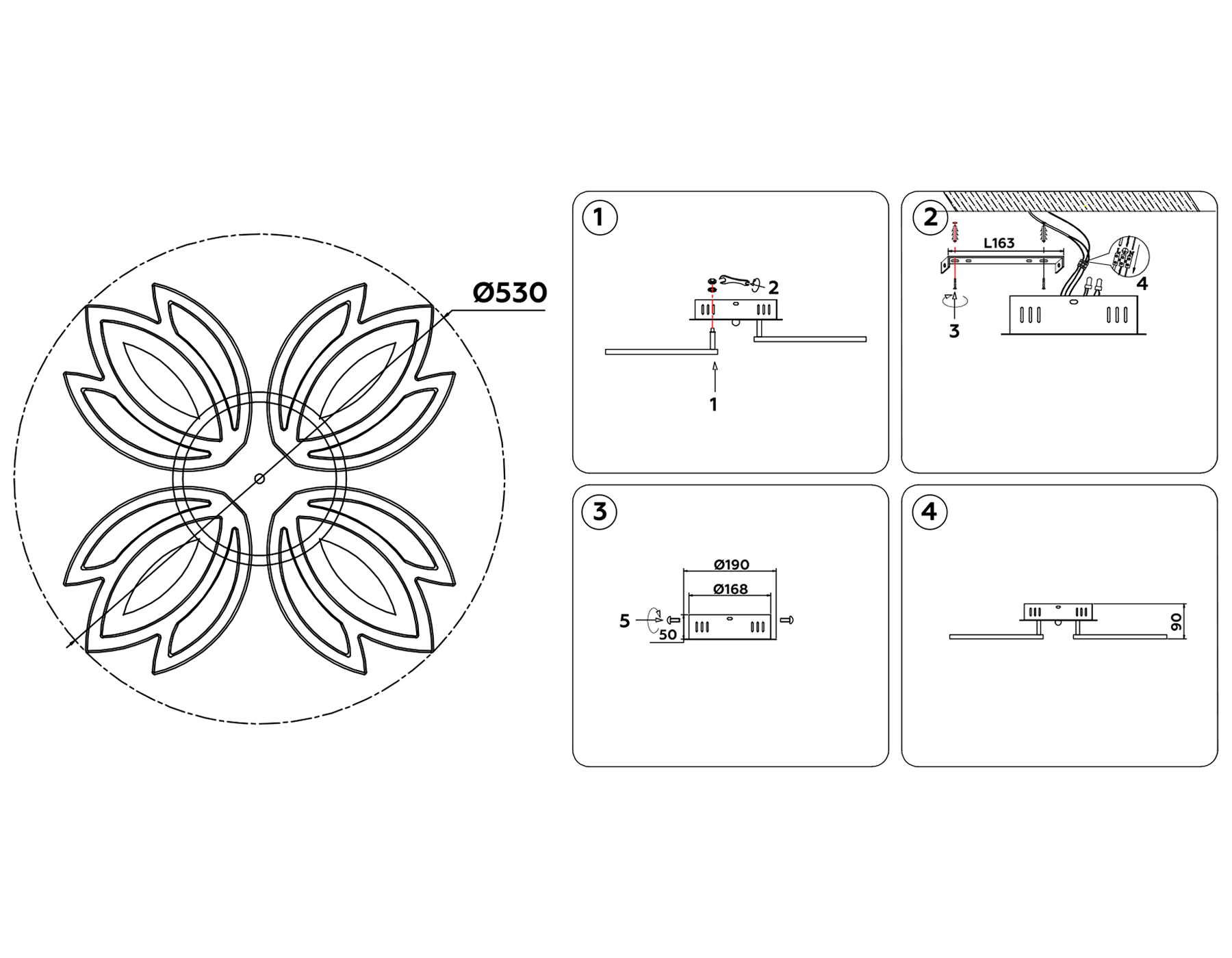 FA455/4 WH белый 80W 3000K/6400K 530*530*90 (Без ПДУ)