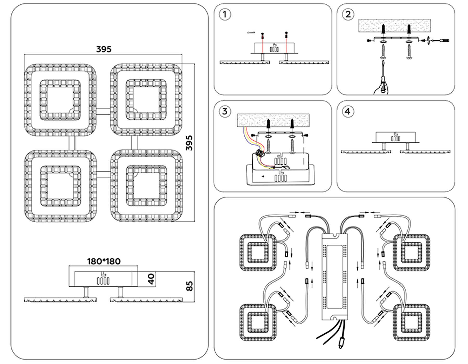 FA4004/4 WH белый 100W 3000K+6400K/4200K/6400K+3000K 395*395*85 (ПДУ ИК)