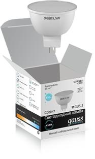 Лампа Gauss LED Elementary MR16 GU5.3 5.5W 4100К 1/10/100
