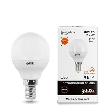 Лампа Gauss LED Elementary Globe 8W E14 3000K 1/10/100