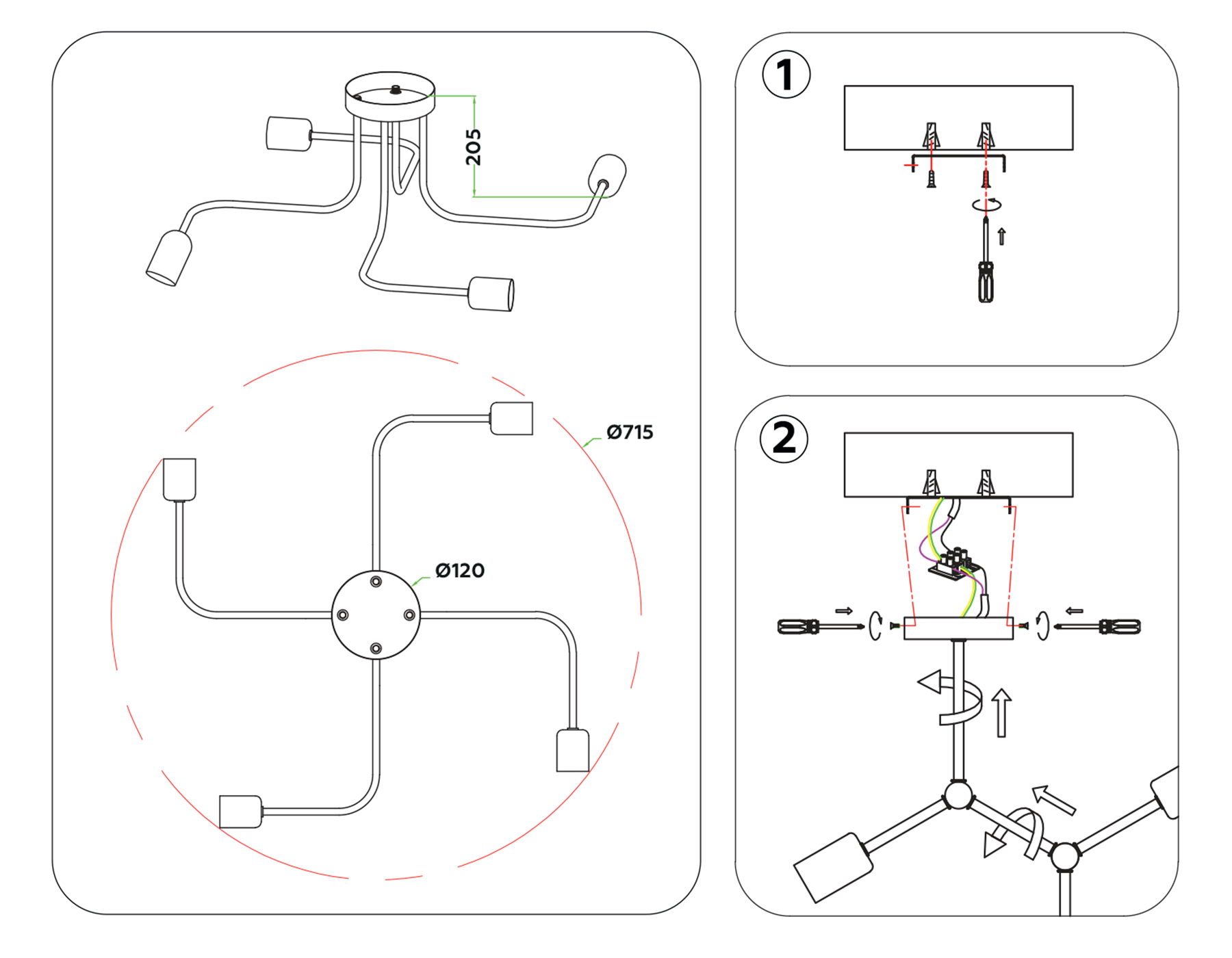 TR8022/4 BK черный E27*4 max 40W D715*205