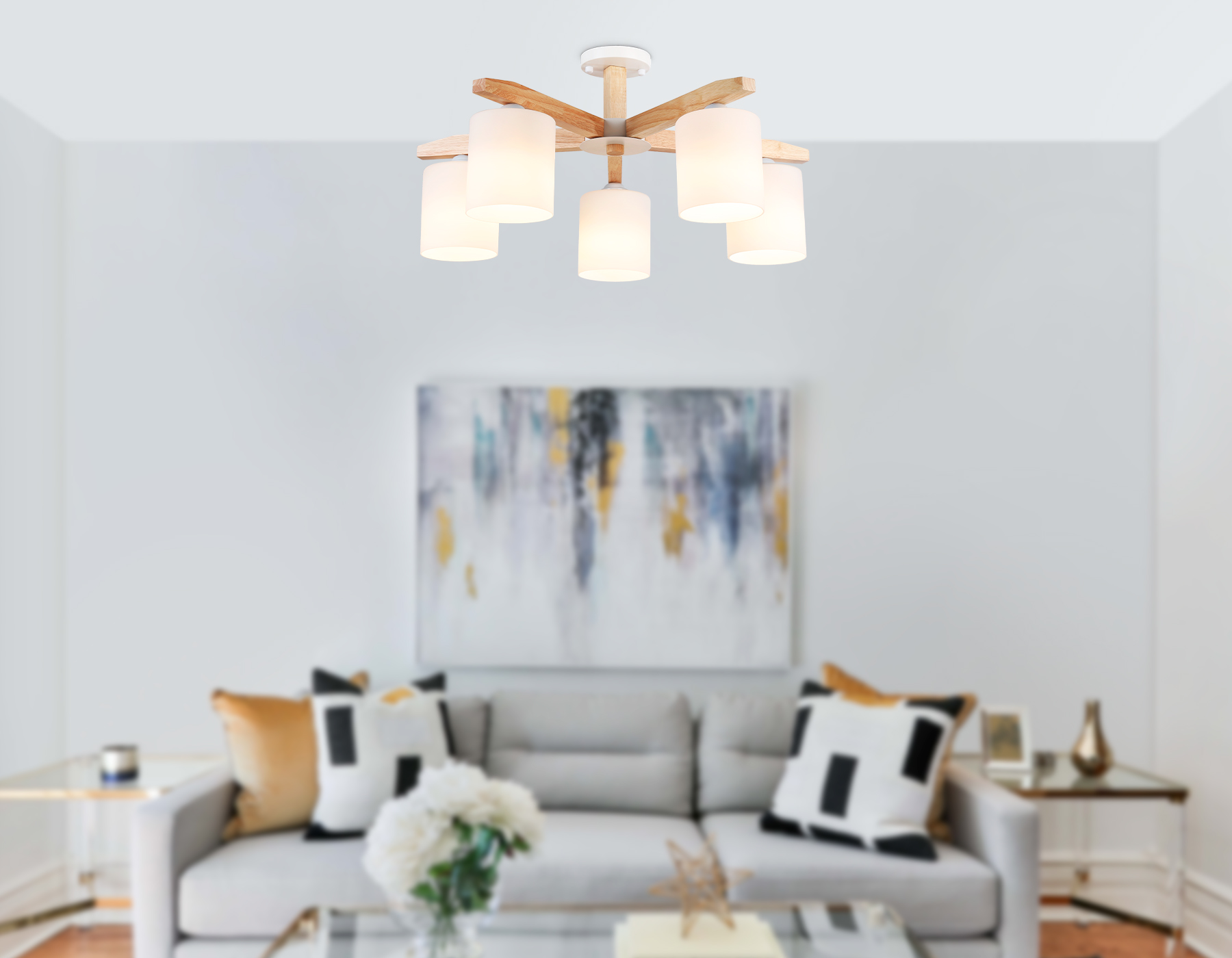 TR83113/5 WH/LW белый/светлое дерево E27/5 max 40W D700*325