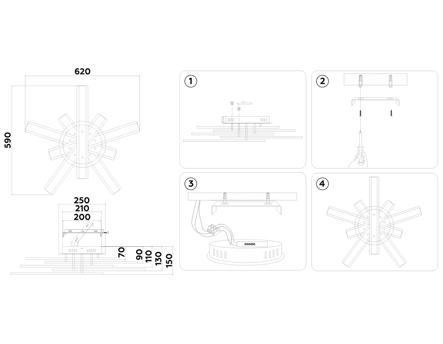 FA8906 BK/CH черный/хром 132W 3000K-6400K 620*590*150 (ПДУ РАДИО 2.4G)
