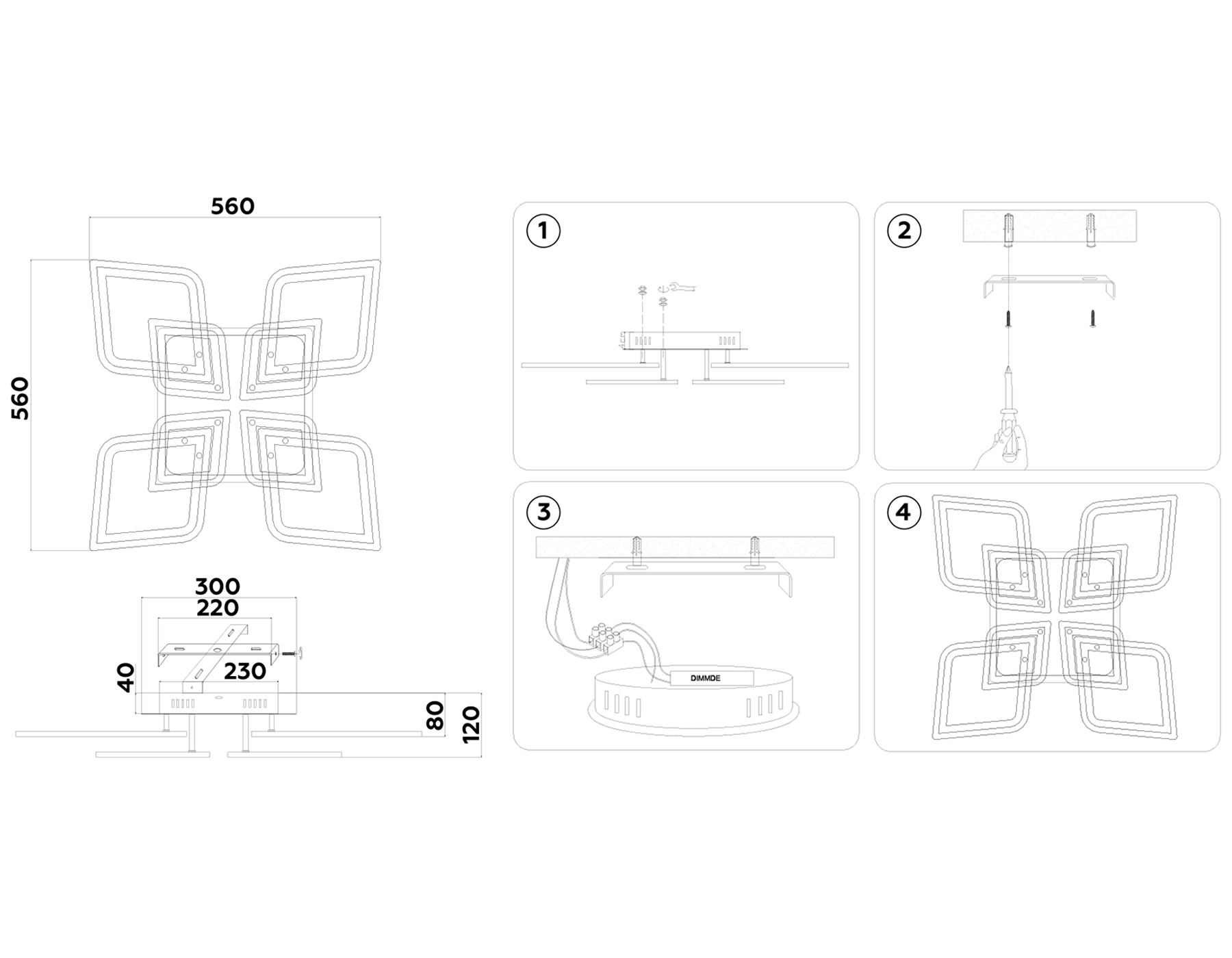 FA8912/4+4 BK/CH черный/хром 162W 3000K-6400K 560*560*120 (ПДУ РАДИО 2.4G)