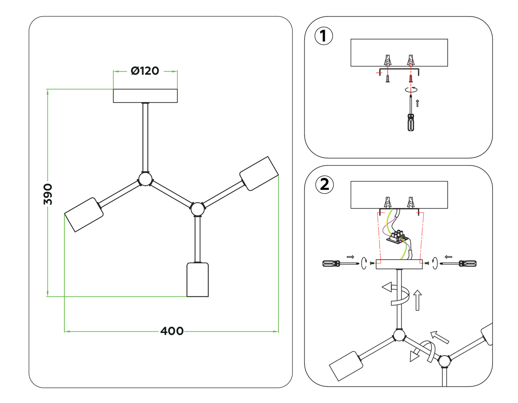 TR8027/3 BK черный E27*3 max 40W D400*390