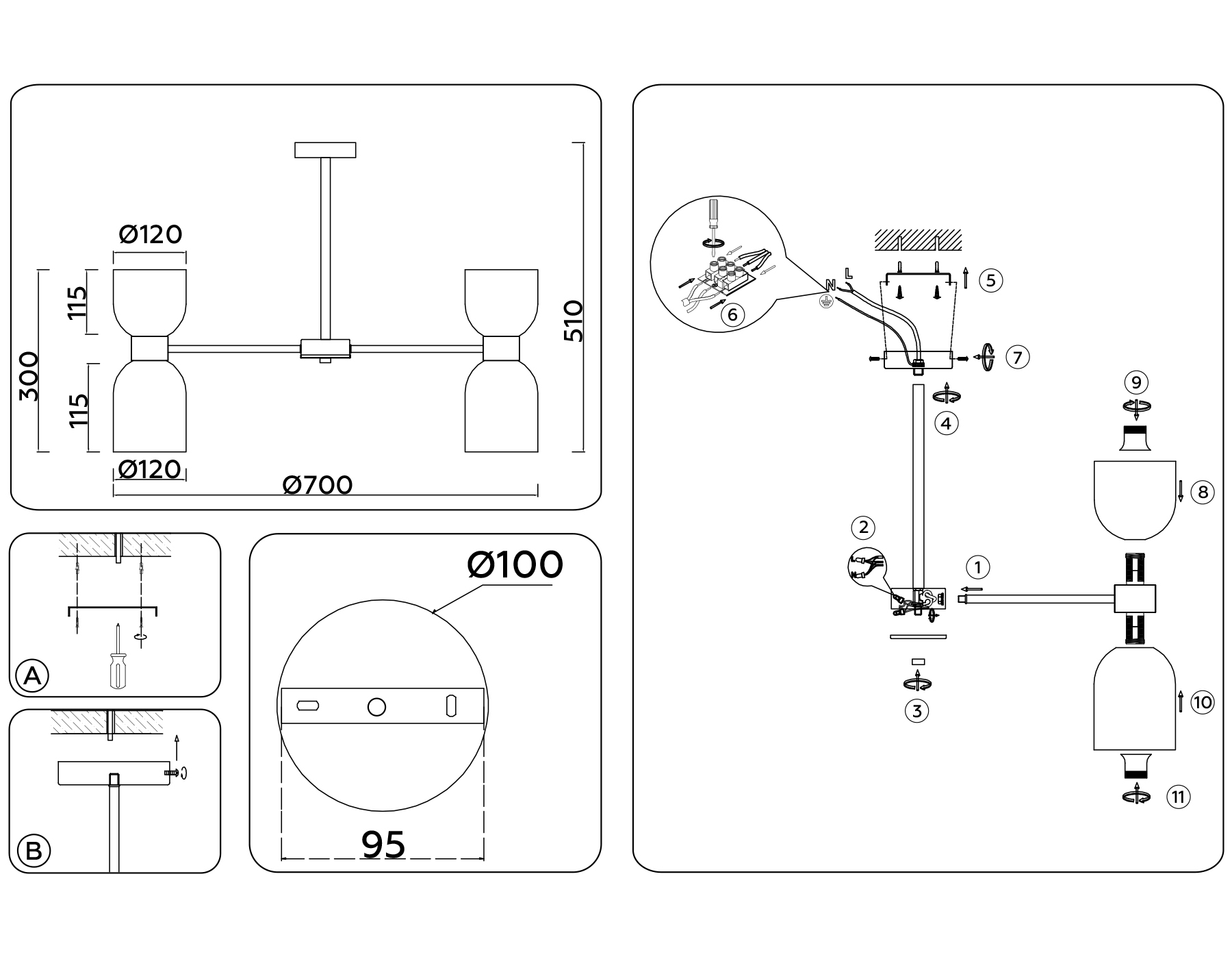 LH56083/10 СH/FR хром/белый матовый E14*10 max 40W D700*510