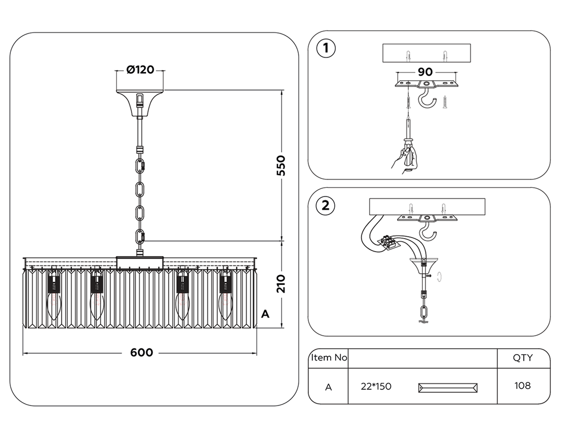 TR5096/8 CH/CL хром/прозрачный E14/8 max 40W D600*760