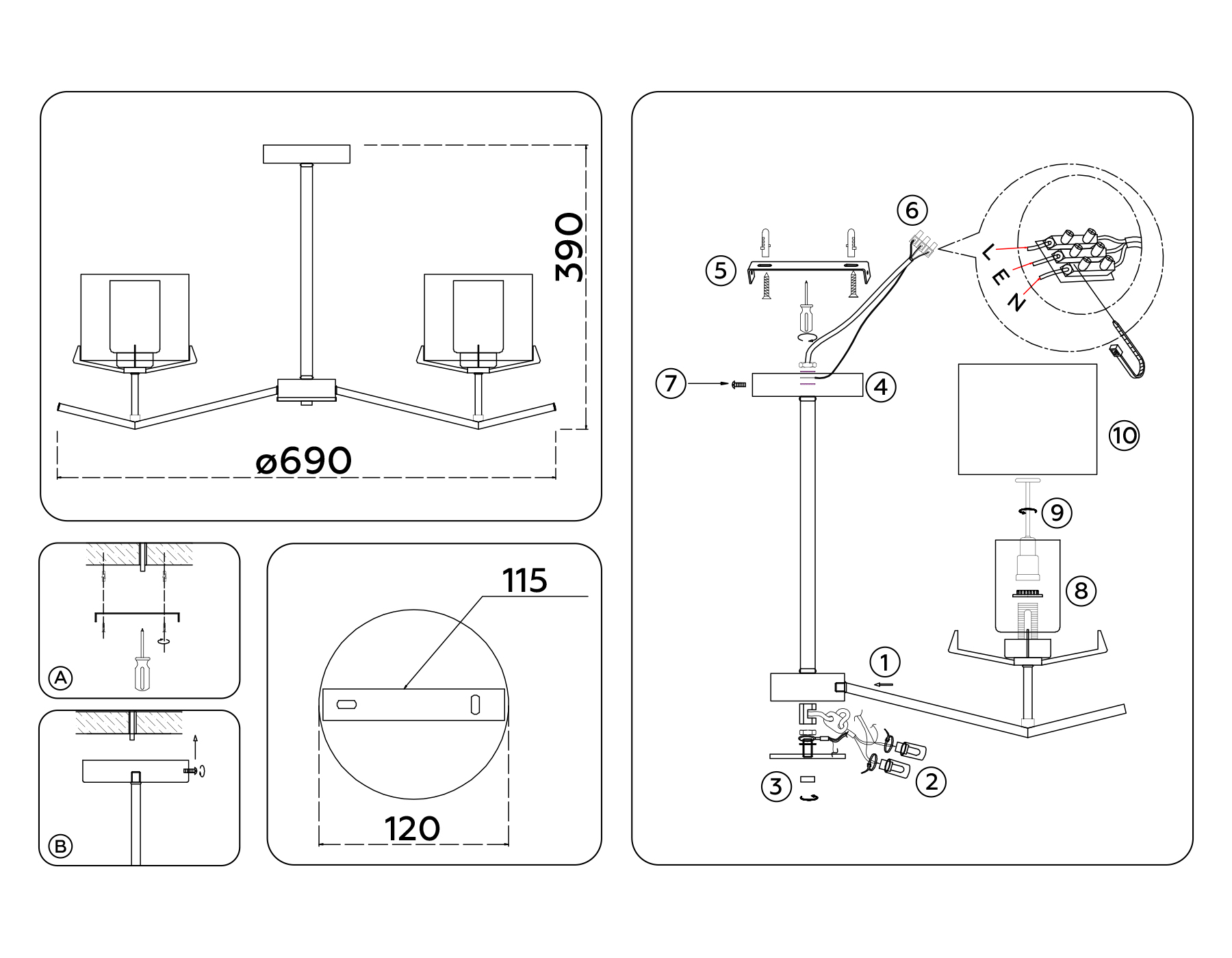 LH57007/5 BS/FR латунь/белый матовый E14/5 max 40W D690*390