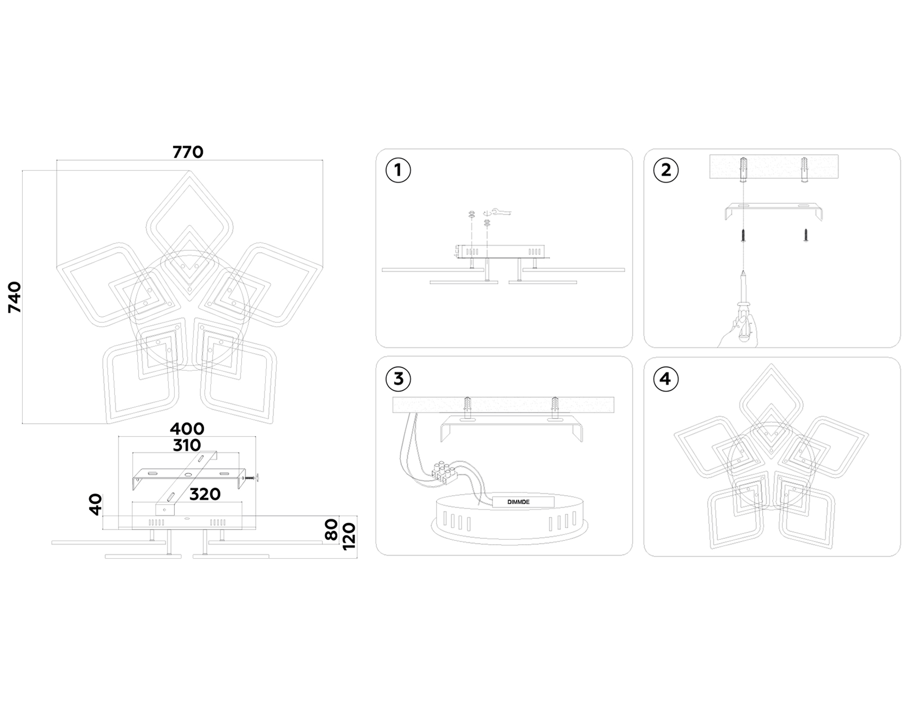 FA8915/5+5 BK/CH черный/хром 193W 3000K-6400K 770*740*120 (ПДУ РАДИО 2.4G)
