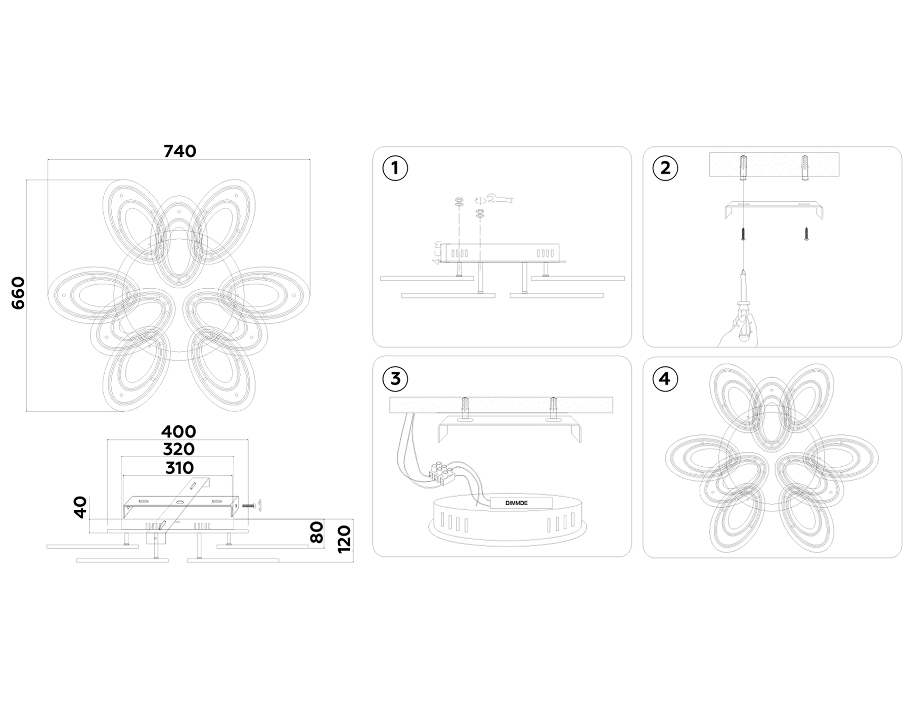 FA8933/6+3 WH/CH белый/хром 255W 3000K-6400K 740*660*120 (ПДУ РАДИО 2.4G)