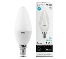 Лампа Gauss LED Elementary Candle 6W E14 4100K 1/10/100