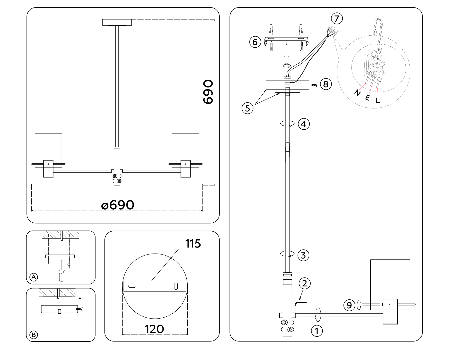 LH57031/6 BS/SM латунь/дымчатый E14/6 max 40W D690*690