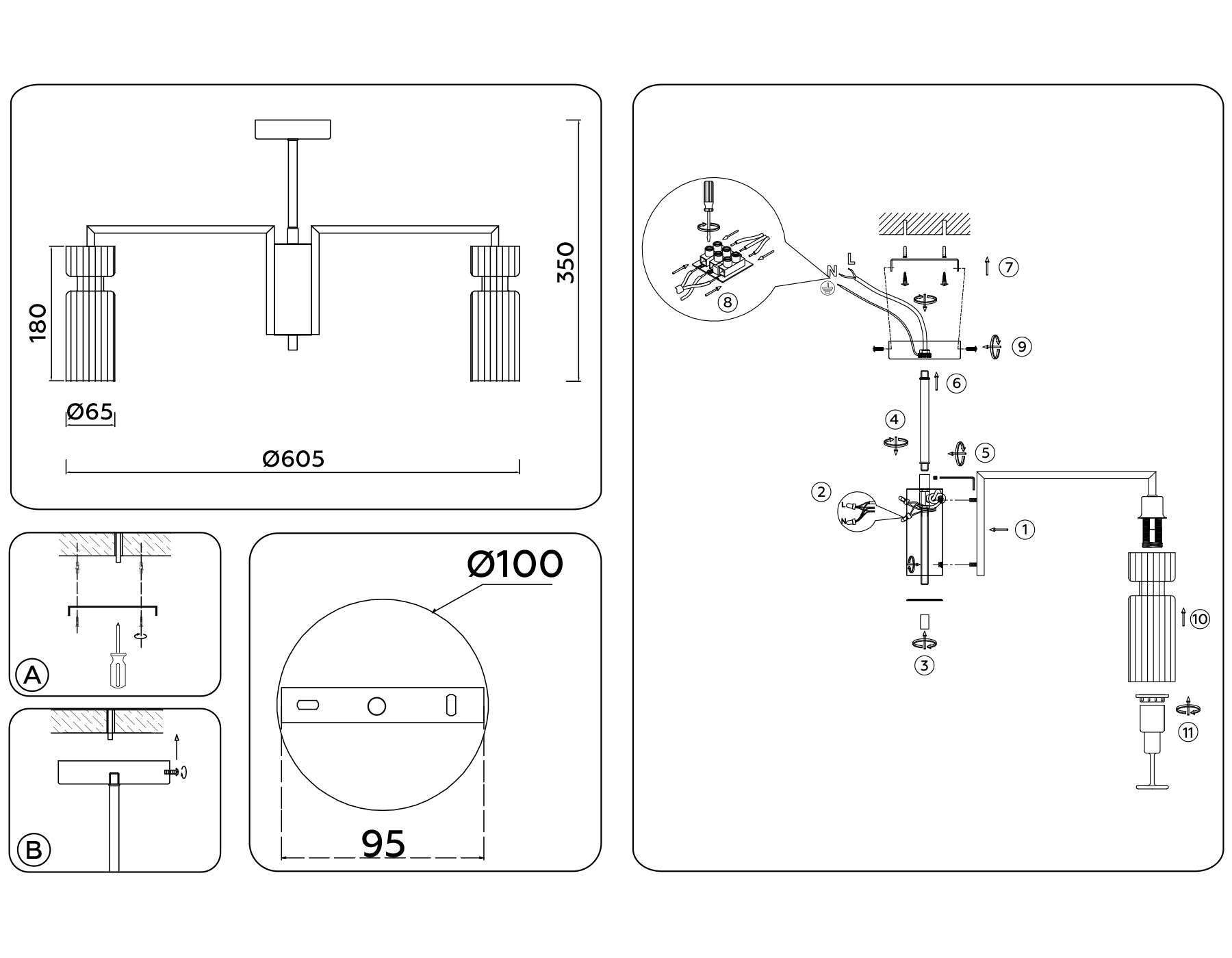 LH56113/5 BK/BS/CL черный/латунь/прозрачный E14*5 max 40W D605*350