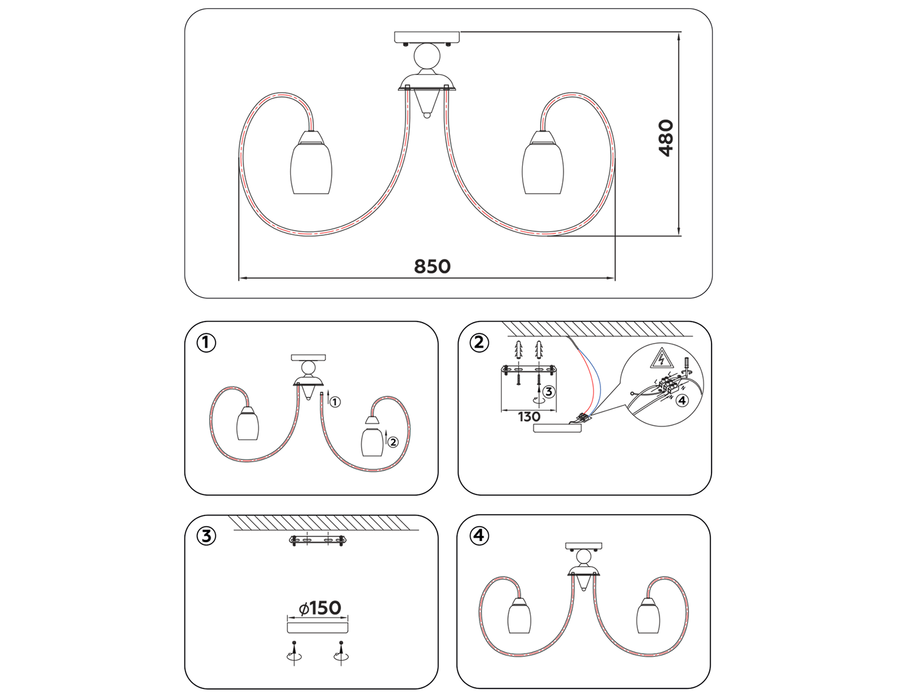TR3120/6 WH/GD белый/золото E27 max 40W D850*480