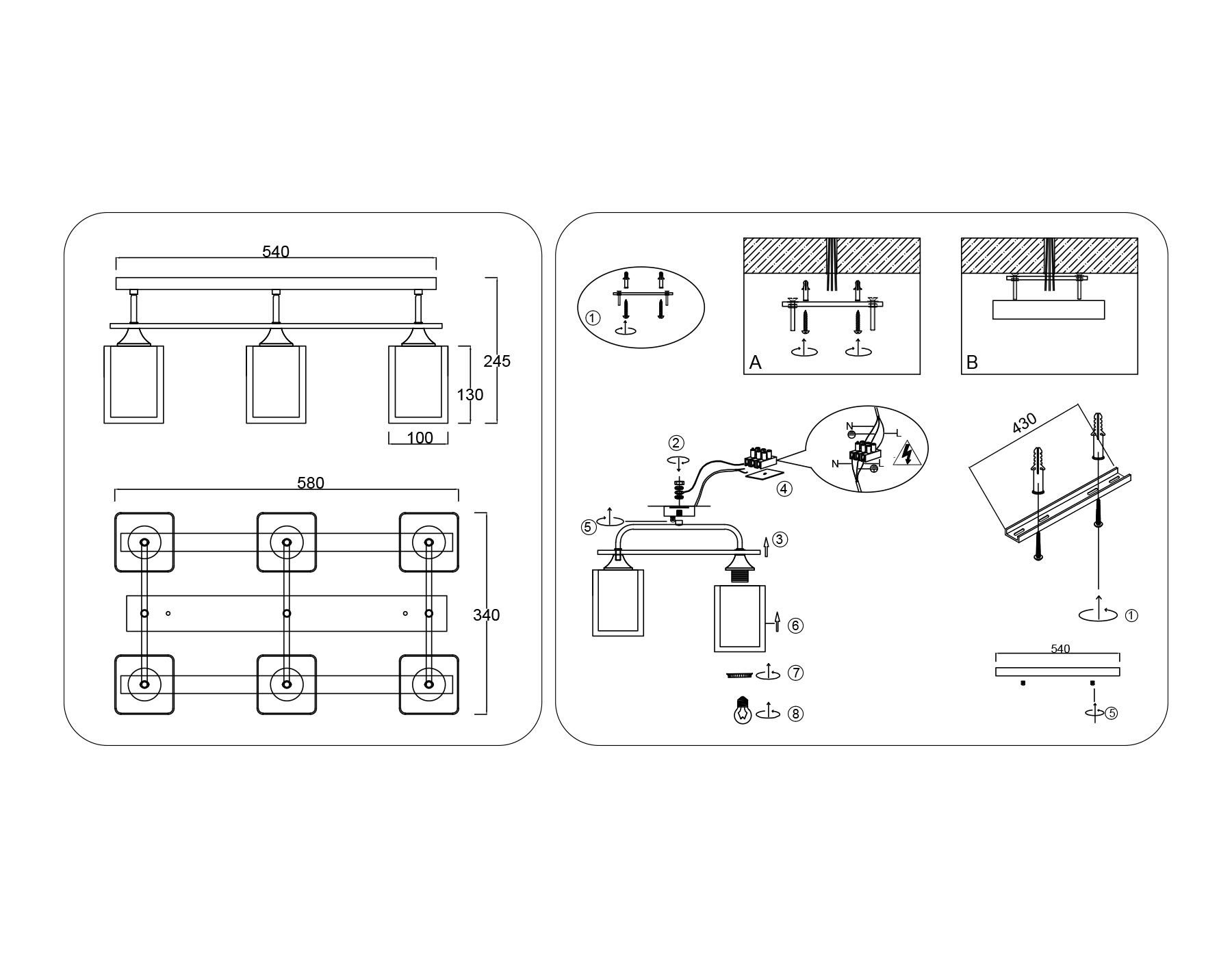TR3033247/6 WH/WD белый/дерево E27/6 max 60W 580*340*245