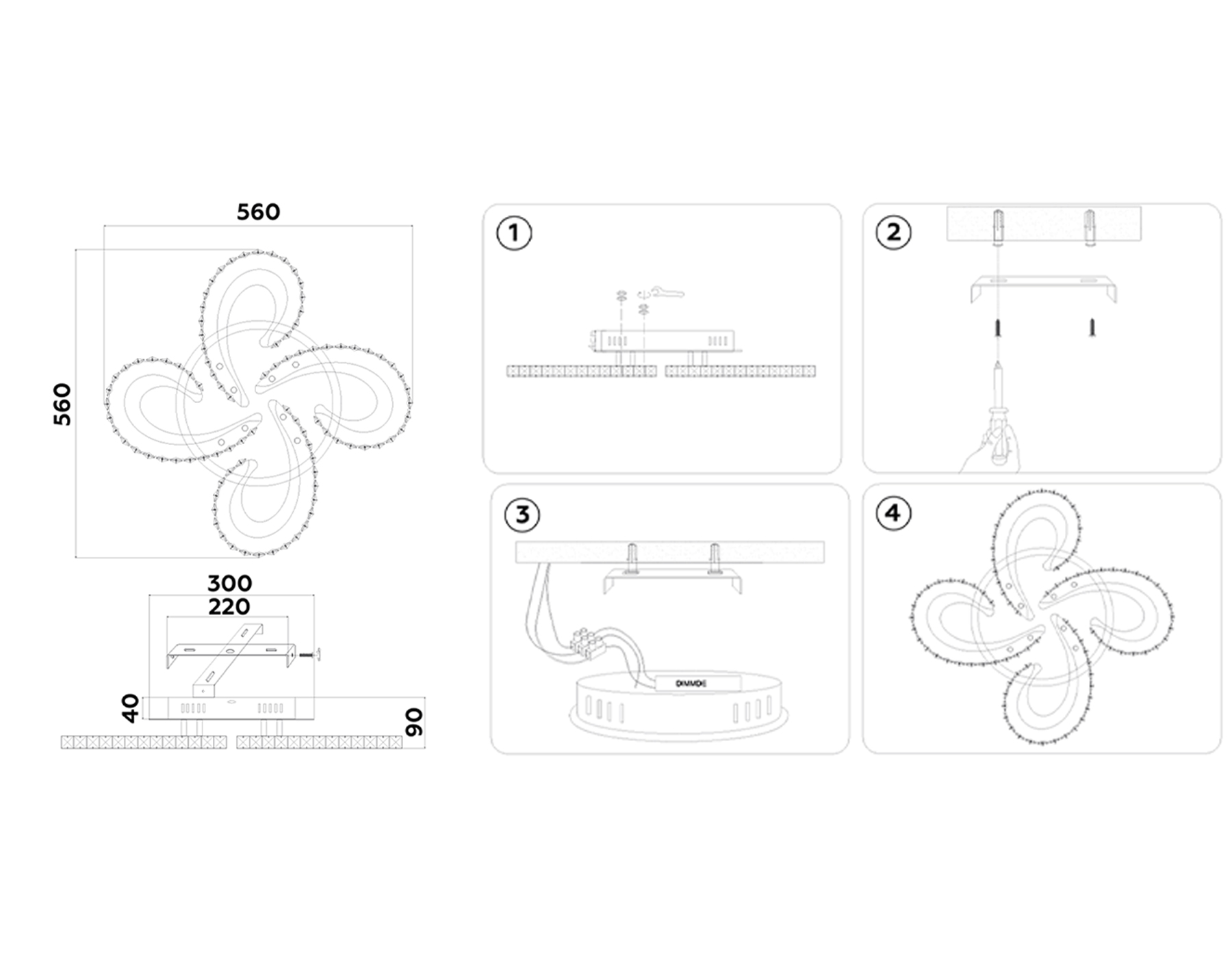 FA1702/4 WH/CH белый/хром 121W 3000K-6400K 560*560*90 (ПДУ РАДИО 2.4G)