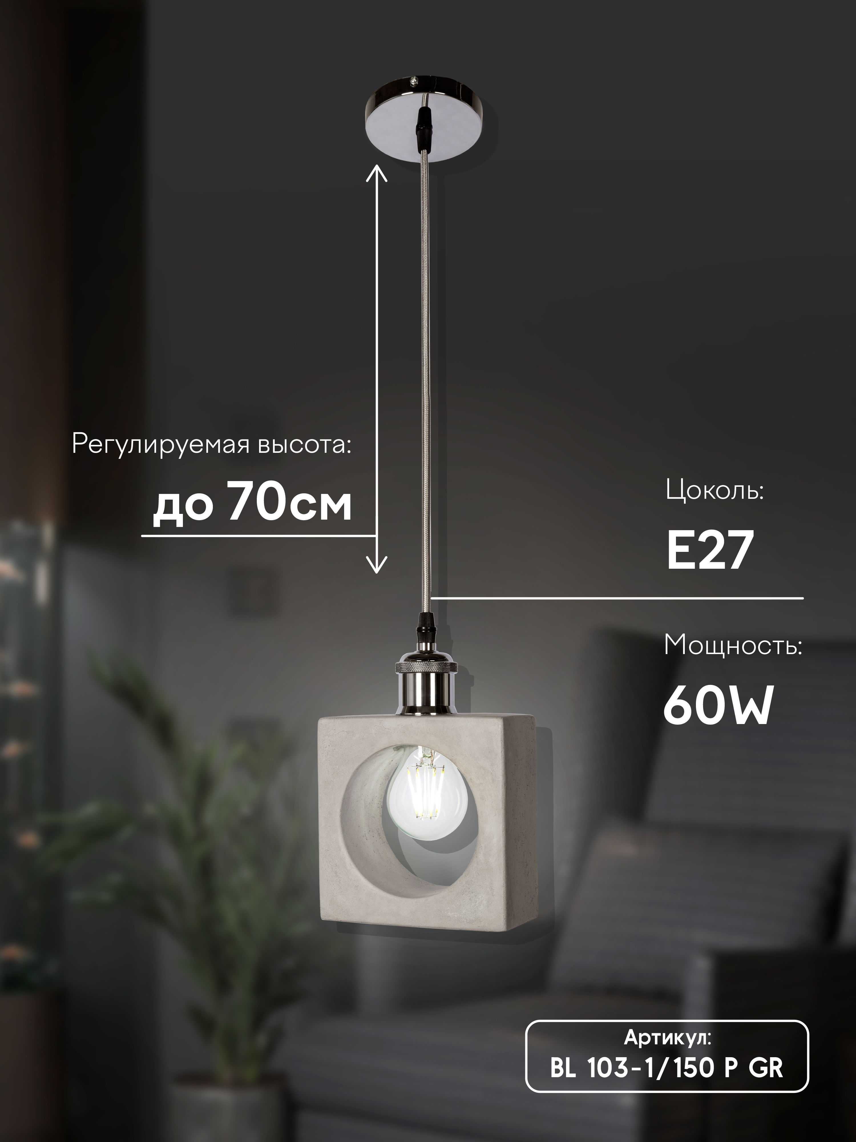 Подвесной светильник BL103-1P-150 GR 000030506