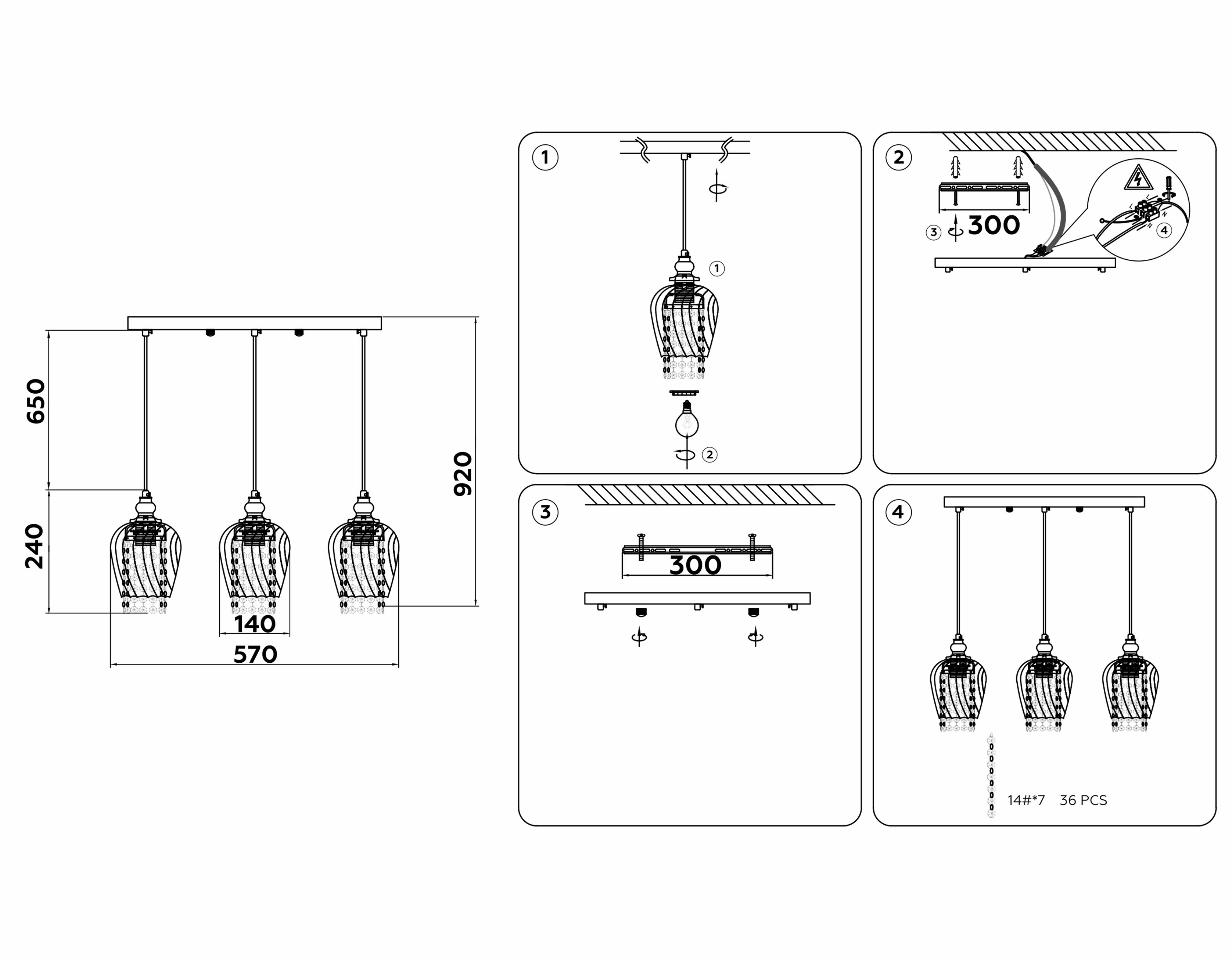 TR3612/3 CH/CL хром/прозрачный E27/3 max 40W 570*140*920