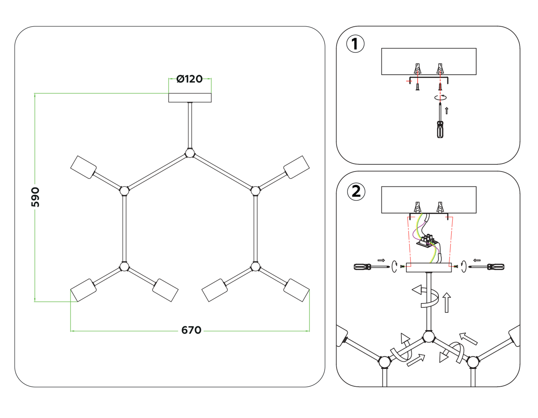 TR8038/6 BS латунь E27*6 max 40W D670*590
