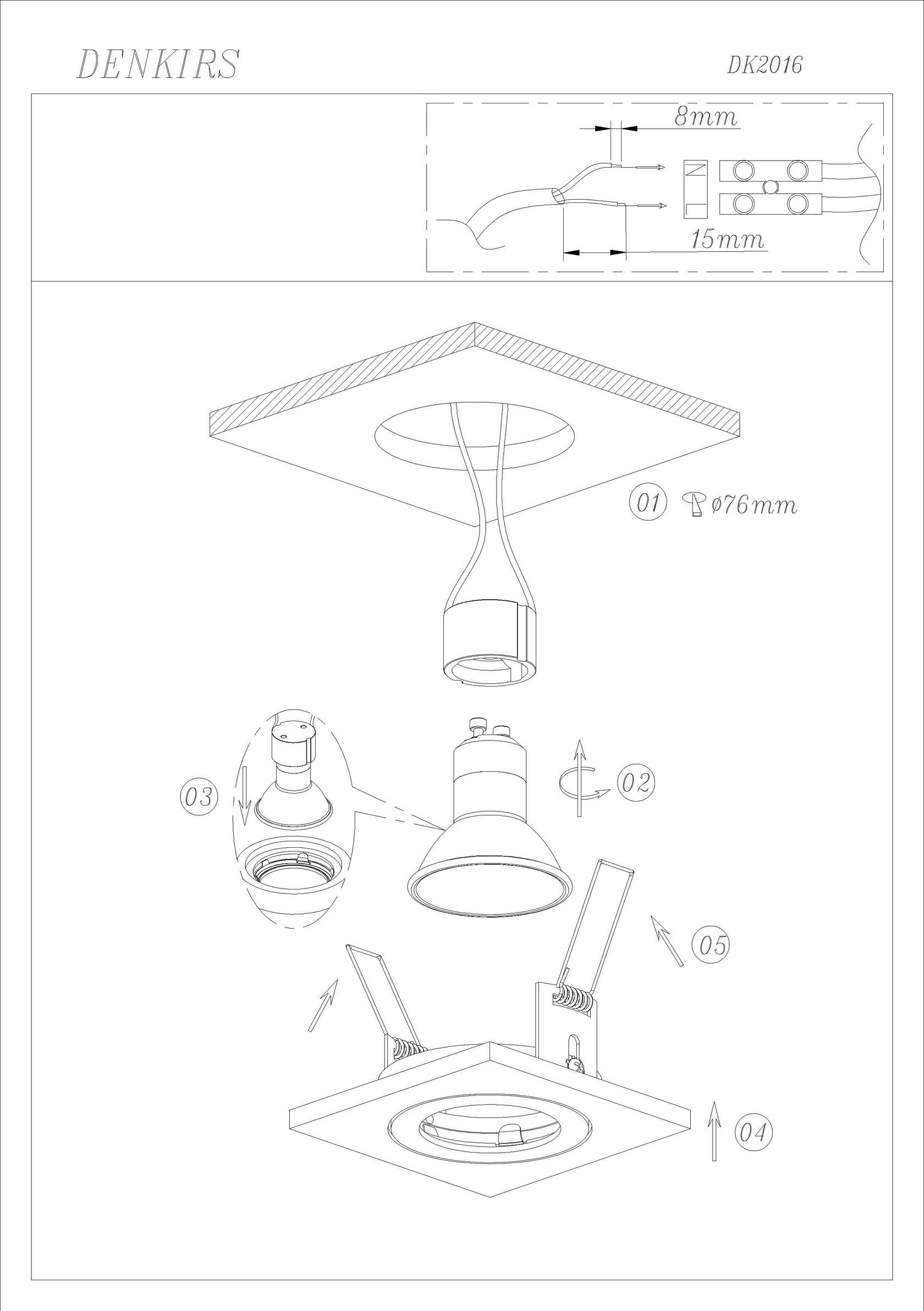 DK2016-BK Встраиваемый светильник, IP 20, 50 Вт, GU10, черный, алюминий