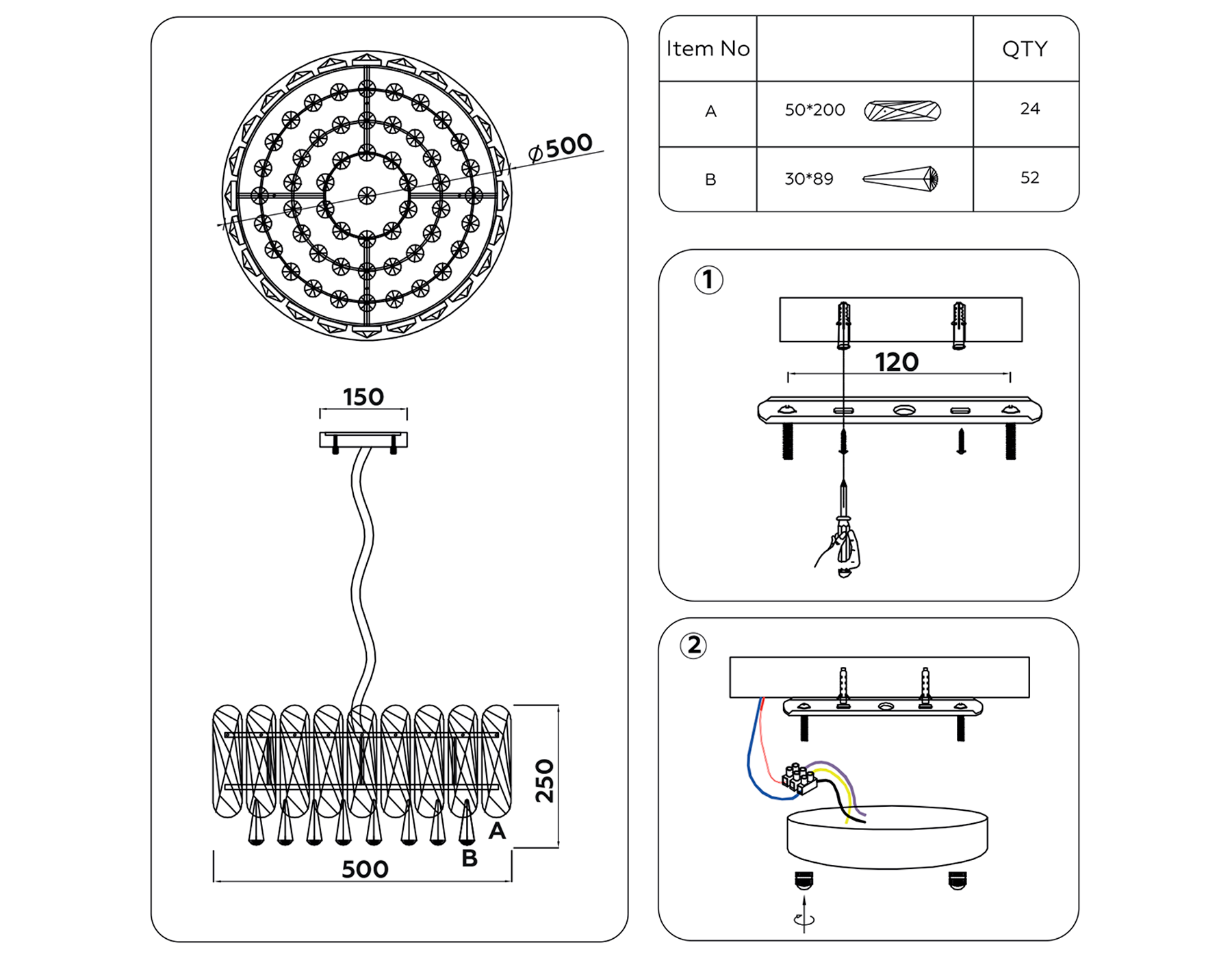 TR5069/6 CH/SM/CL хром/дымчатый/прозрачный E14/6 max 40W D500*950