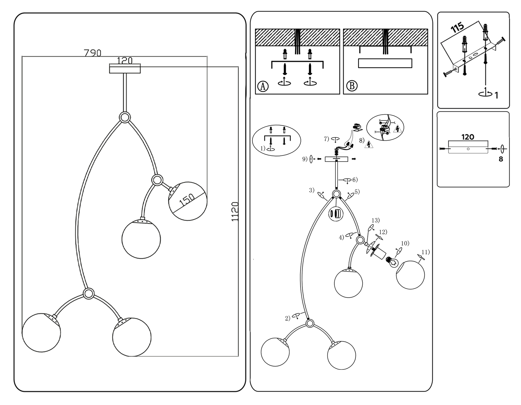 TR2575/4 BK/SB черный/бронза E27/4 max 60W D790*1120
