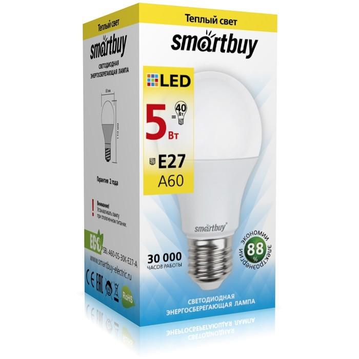 Светодиодная (LED) Лампа Smartbuy-A60-05W/3000/E27(10/50)
