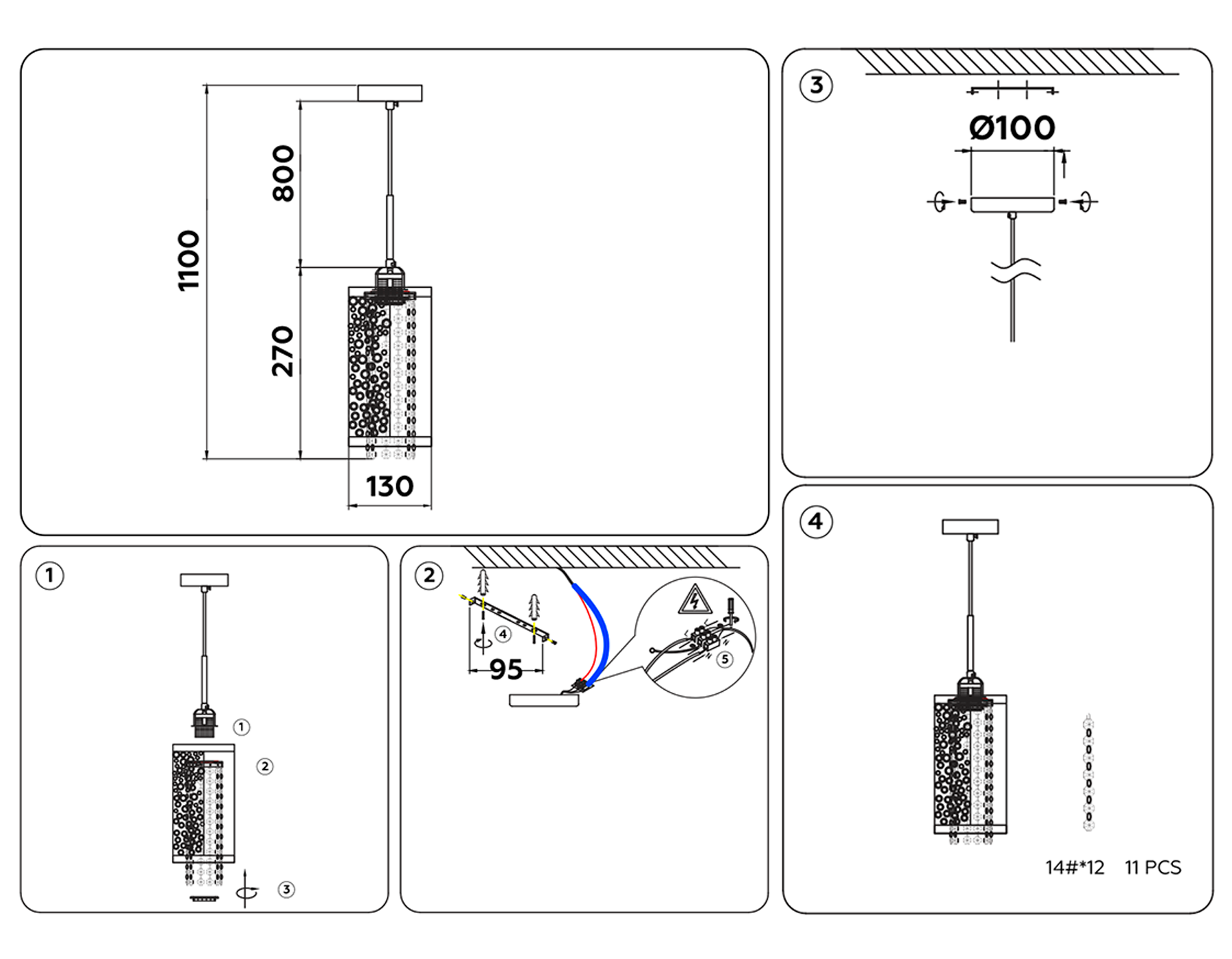 TR3636 CH/WH хром/белый E14 max 40W D130*1100