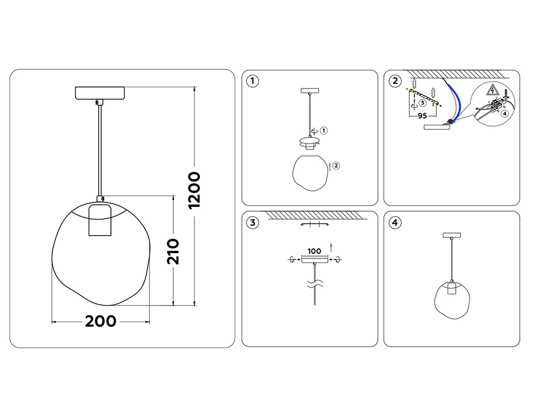 TR3510 GD/TI золото/янтарь E27 max 40W D200*1200