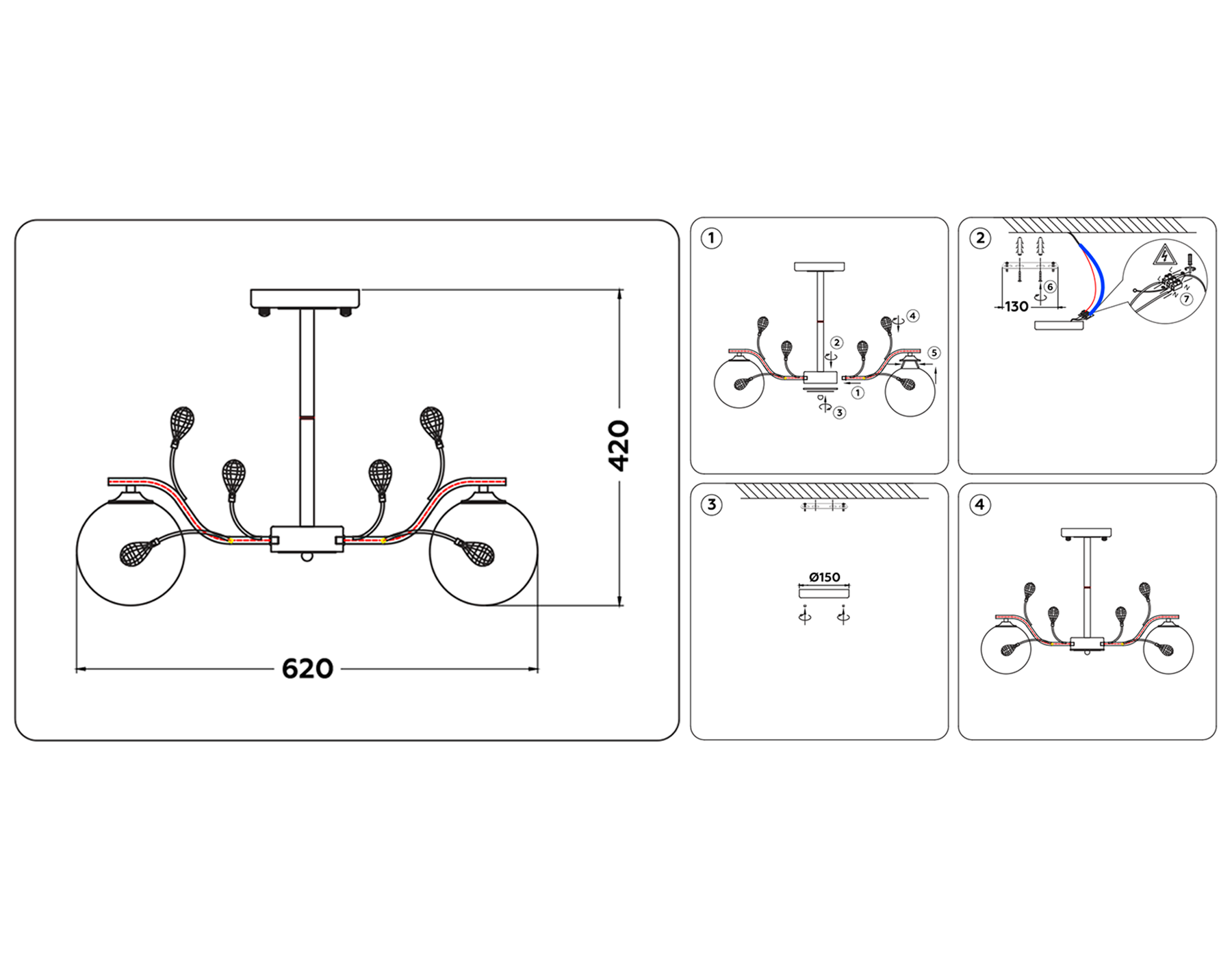 TR9072/5 BK/TI черный/янтарь E14 max 40W D620*420