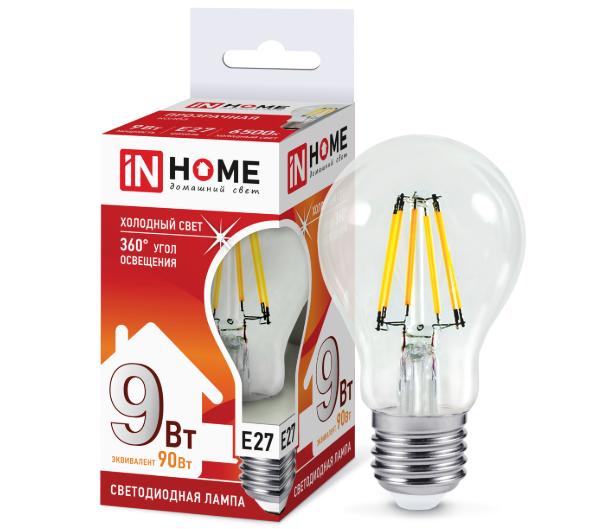 Лампа светодиодная LED-A60-deco 9Вт 230В Е27 6500К 810Лм прозрачная IN HOME