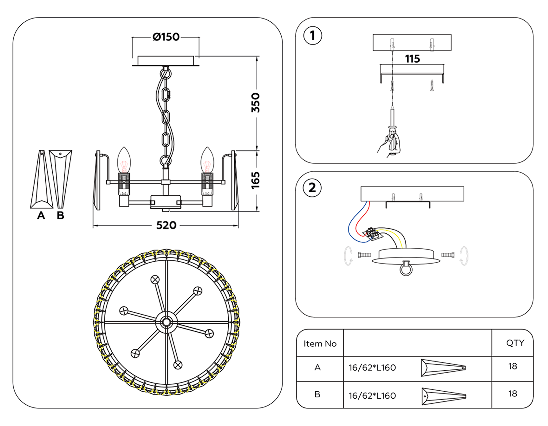 TR5172 GD/CL золото/прозрачный E14/6 max 40W D520*515