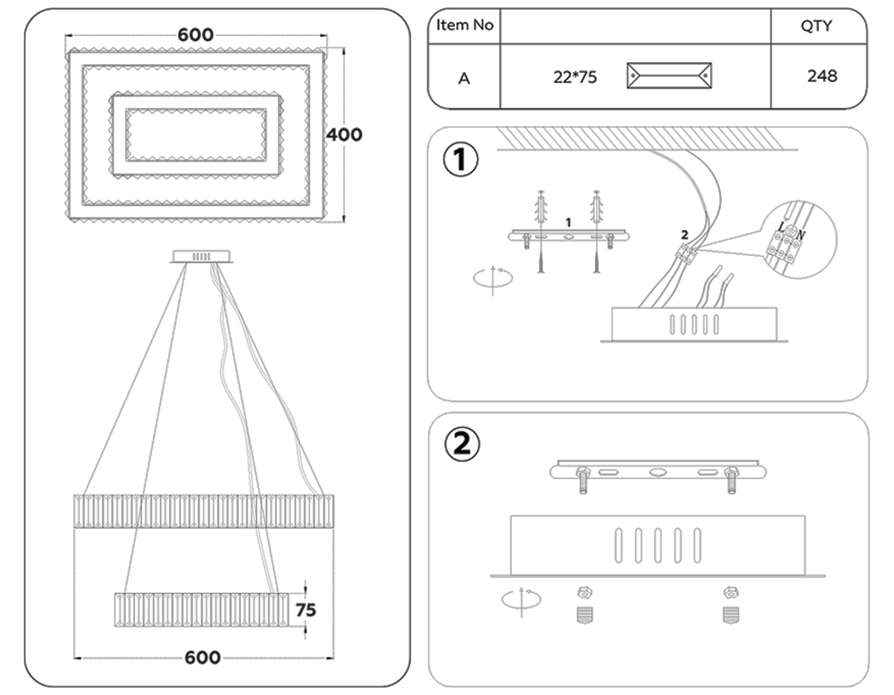 TR5005/2 CH/CL хром/прозрачный 90W 3000K/4200K/6400K 600*400*950 (Без ПДУ)