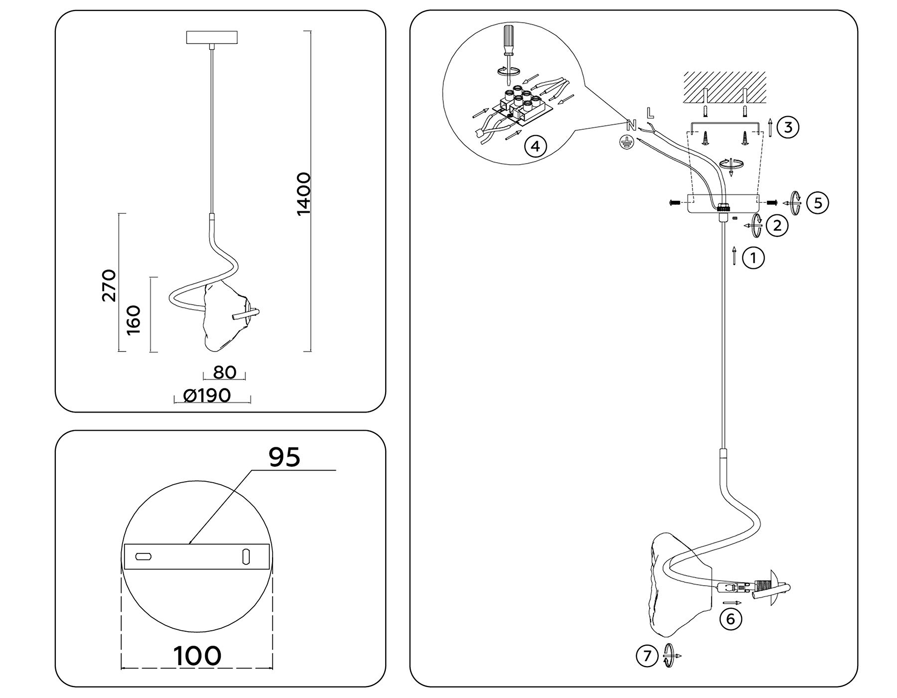 LH15001 BK/SM черный/дымчатый G9 max 40W D190*1400