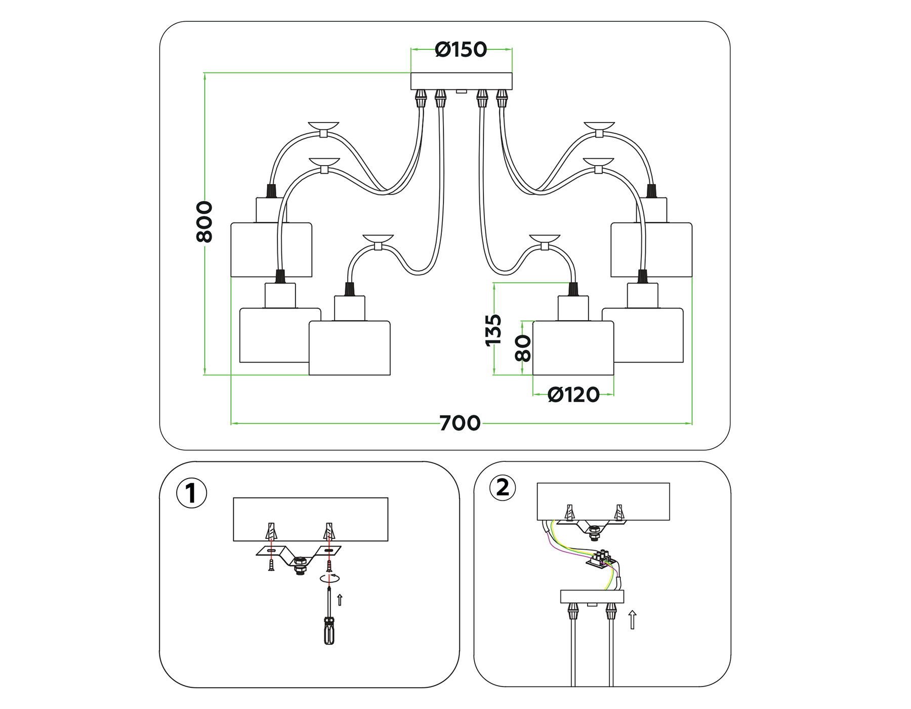 TR8131/6 WH белый E27*6 max 40W D700*800
