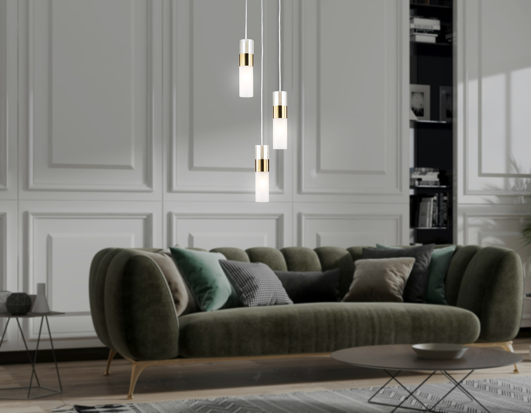 LH55112/3 BS/FR/TI латунь/белый матовый/янтарь E14*3 max 40W D220*1200