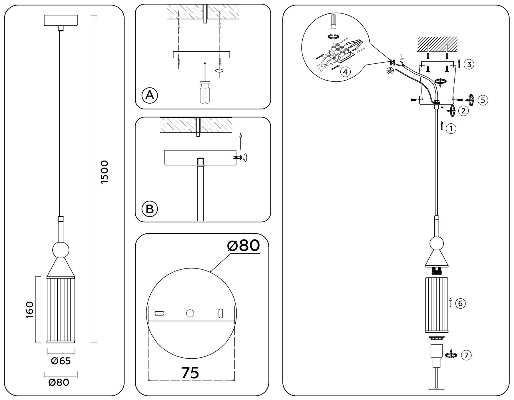 LH55251 BK/BS/CL черный/латунь/прозрачный E14 max 40W D65*1500