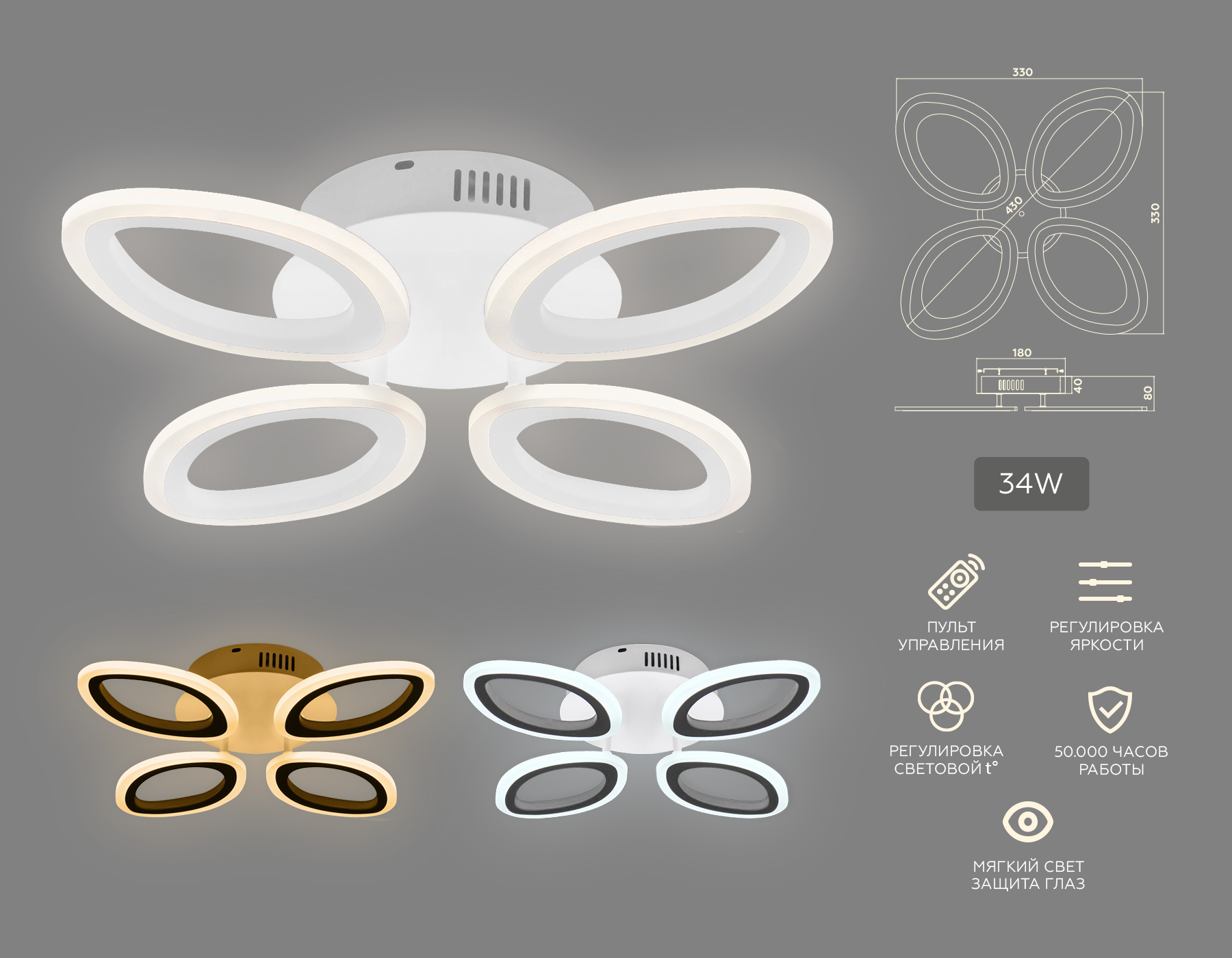 FA4485/4 WH белый 4200K/3000K+6400K/6400K+3000K 34W 430*430*80 (ПДУ ИК)