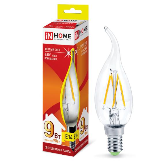Лампа светодиодная LED-СВЕЧА НА ВЕТРУ-deco 9Вт 230В Е14 3000К 810Лм прозрачная IN HOME